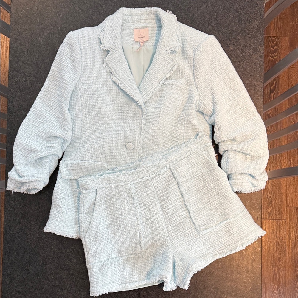 Cinq a Sept two piece suit, size 10, ice blue